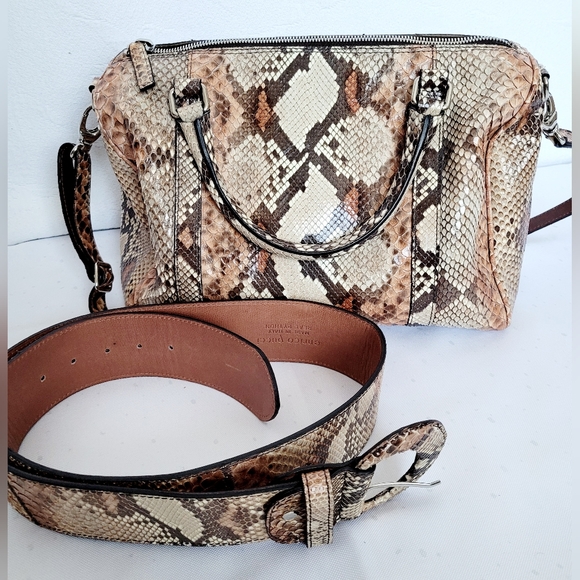 Enrico Pucci Women's Real Python Snakeskin Leather Set Bag+Belt Brown/Tan - Picture 3 of 16